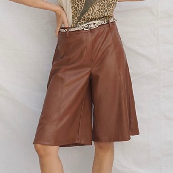 ANTHROPOLOGIE Avec Les Filles Davina Brown Faux Leather Culottes Wide Leg Size S - Picture 1 of 15